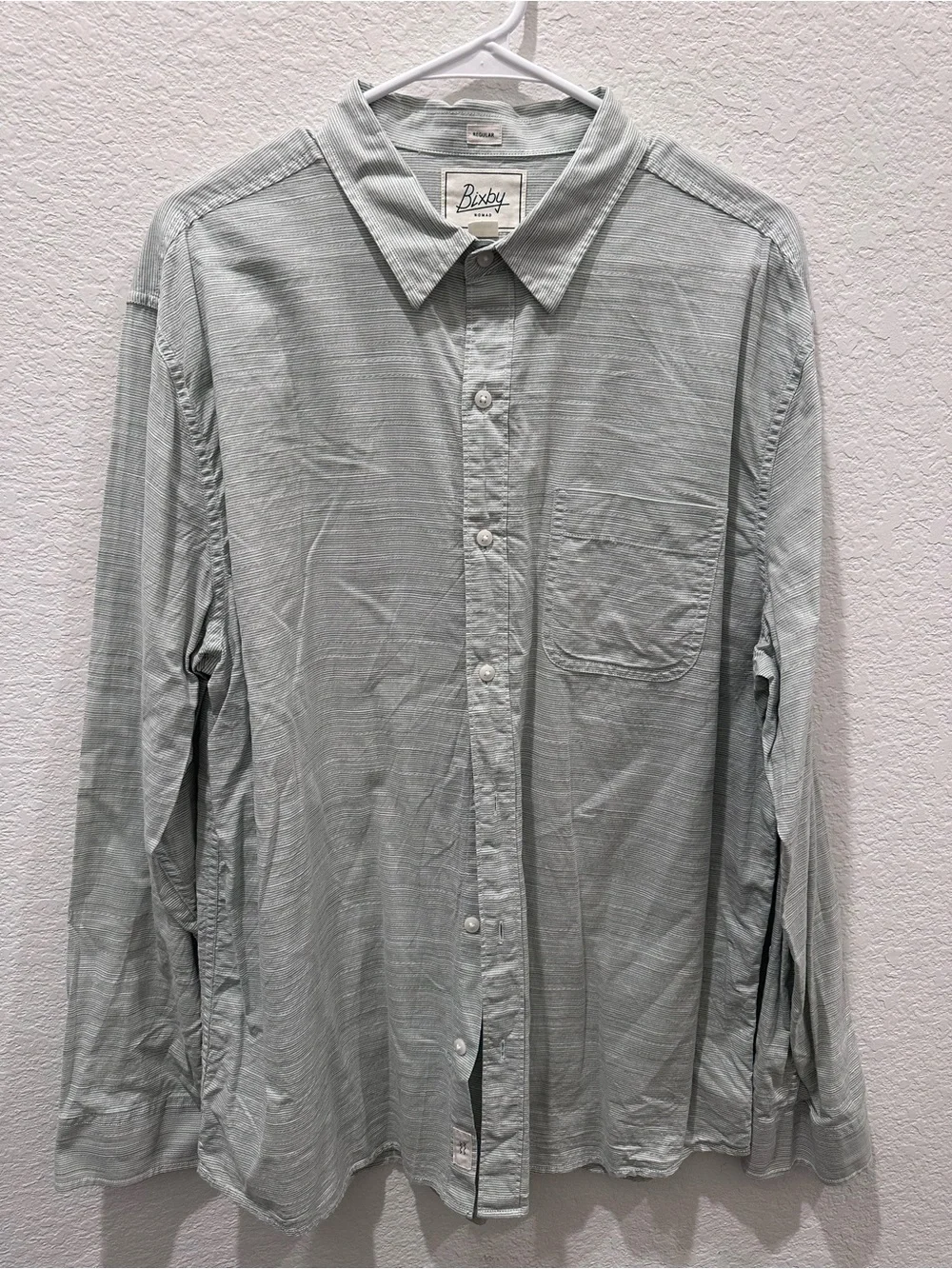 Bixby‎ Nomad Mens XL Regular Fit Long Sleeve Button Down Shirt Green Stripe Slub
